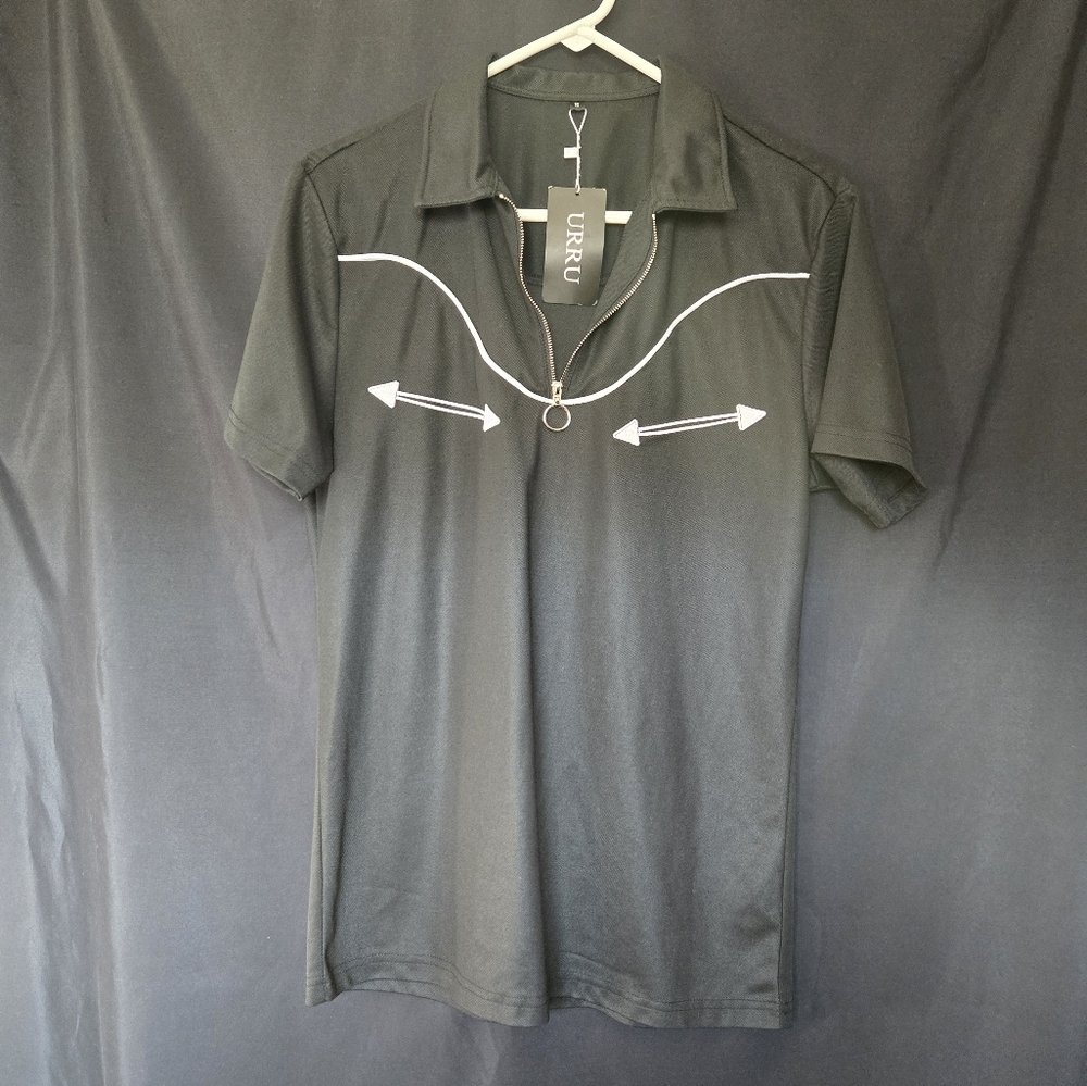 URRU Mens Shirt Slim Fit Rockabilly Western Style Polo. Size S | NWT - Picture 3 of 9